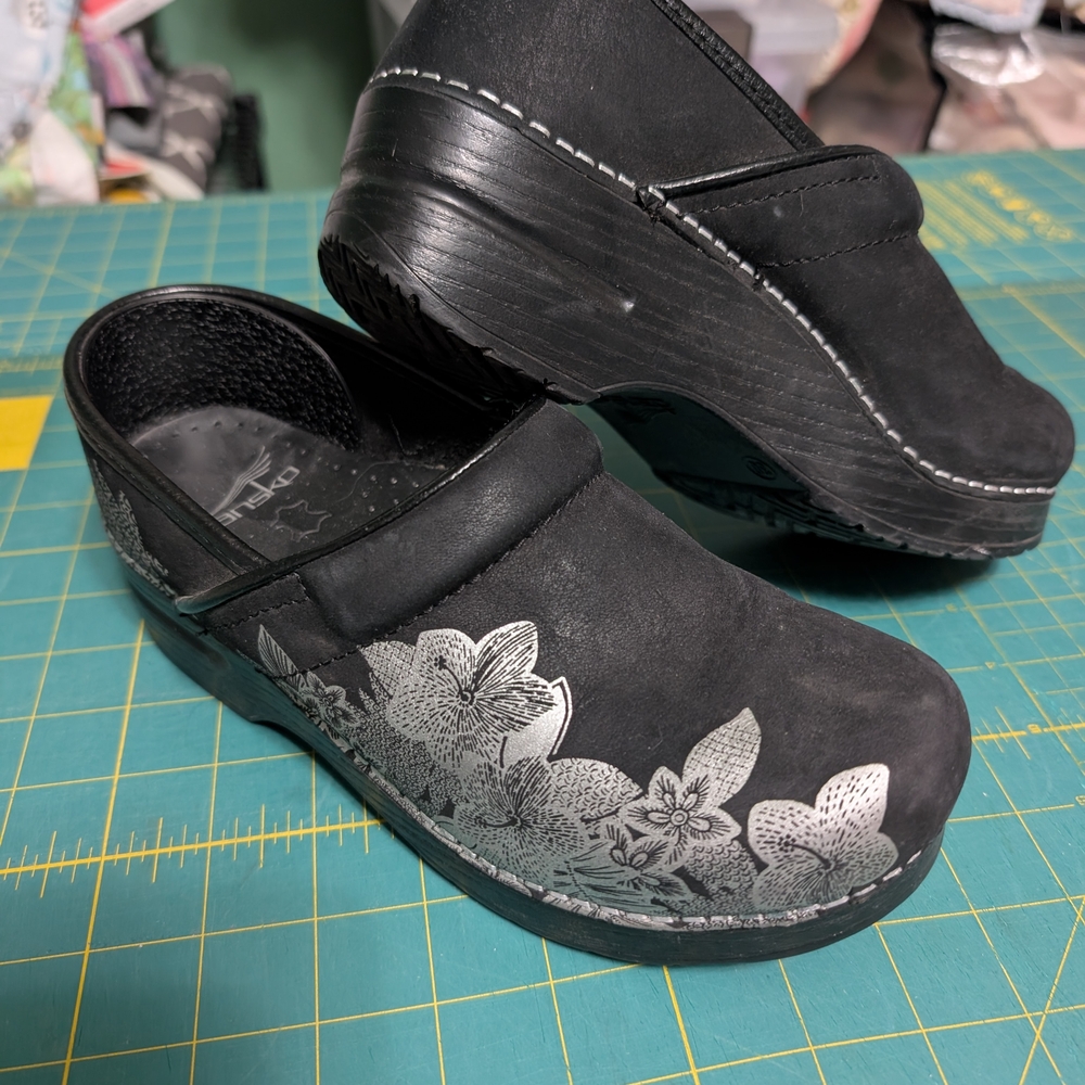 Black Floral Dansko Women's Clogs